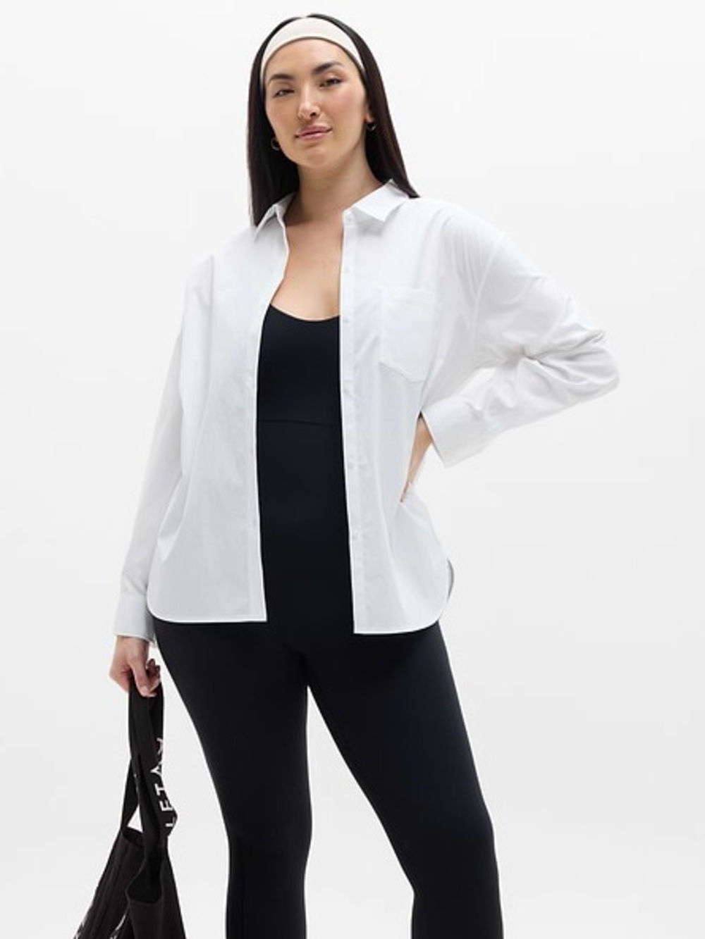 athleta midday relaxed poplin shirt button up blouse business casual athleisure